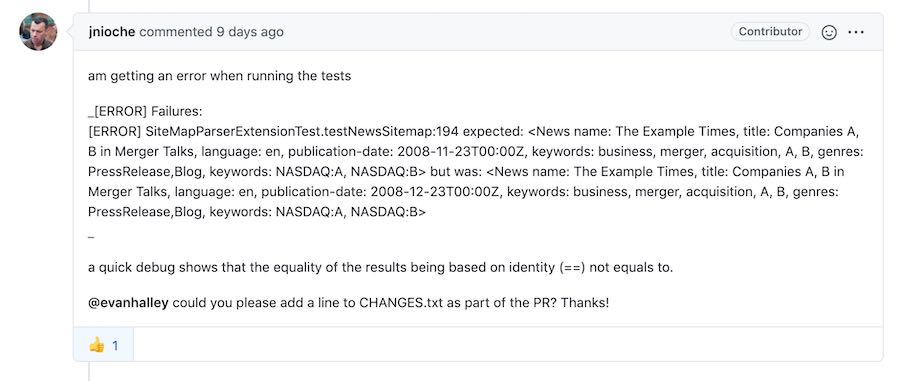 Pull request feedback about the failed unit test