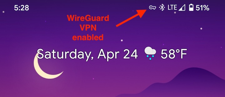 WireGuard enabled on my Pixel 4